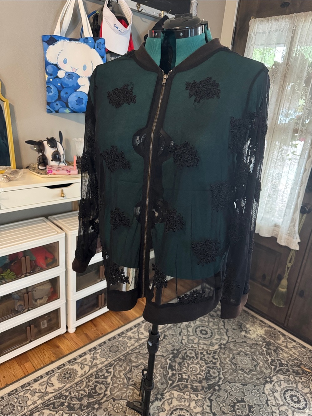 Torrid Sheer Lace-Embellished Bomber Jacket